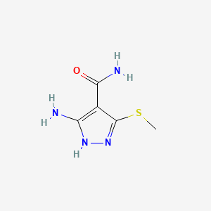 Chemical structure of 5-Amino-3-(methylthio)-4-pyrazolecarboxamide