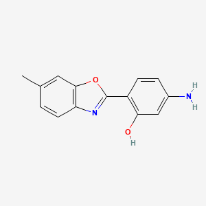 Chemical structure of 5-Amino-2-(6-methylbenzo[d]oxazol-2-yl)phenol