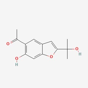 Chemical structure of 5-Acetyl-6-hydroxy-2-(1-hydroxy-1-methylethyl)benzofuran