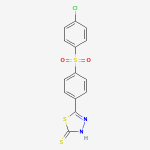 Chemical structure of 5-[4-(4-chlorophenyl)sulfonylphenyl]-3H-1,3,4-thiadiazole-2-thione