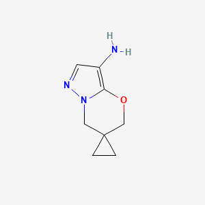 Chemical structure of 5',7'-Dihydrospiro[cyclopropane-1,6'-pyrazolo[3,2-b][1,3]oxazine]-3'-amine
