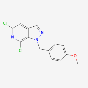 Chemical structure of 5,7-Dichloro-1-(4-methoxybenzyl)-1H-pyrazolo[3,4-c]pyridine