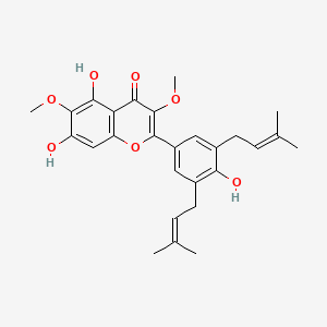 Chemical structure of 5,7,4'-Trihydroxy-3,6-dimethoxy-3',5'-diprenylflavone
