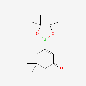 Chemical structure of 5,5-dimethyl-3-(4,4,5,5-tetramethyl-1,3,2-dioxaborolan-2-yl)cyclohex-2-en-1-one