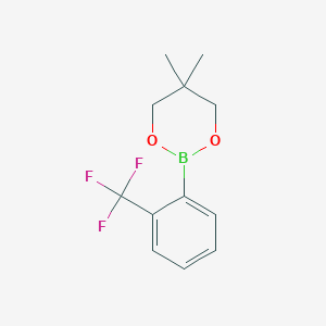 Chemical structure of 5,5-dimethyl-2-[2-(trifluoromethyl)phenyl]-1,3,2-dioxaborinane