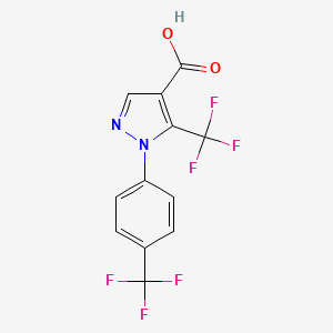 Chemical structure of 5-(trifluoromethyl)-1-(4-(trifluoromethyl)phenyl)-1H-pyrazole-4-carboxylic acid