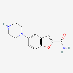 Chemical structure of 5-(Piperazin-1-yl)benzofuran-2-carboxamide