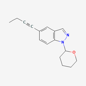 Chemical structure of 5-(But-1-yn-1-yl)-1-(tetrahydro-2H-pyran-2-yl)-1H-indazole
