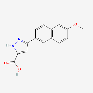 Chemical structure of 5-(6-Methoxynaphthalen-2-yl)-1H-pyrazole-3-carboxylic acid