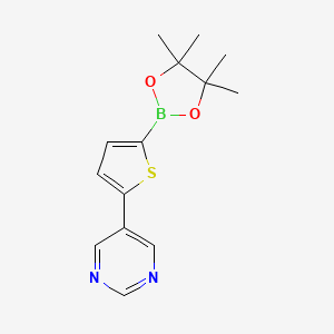 Chemical structure of 5-(5-pyrimidyl)thiophene-2-boronic acid pinacol ester