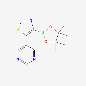 Chemical structure of 5-(5-Pyrimidyl)thiazole-4-boronic acid pinacol ester