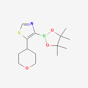 Chemical structure of 5-(4-Tetrahydropyranyl)thiazole-4-boronic acid pinacol ester