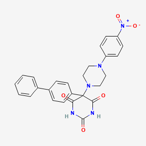 Chemical structure of 5-(4-Biphenylyl)-5-[4-(4-nitrophenyl)piperazin-1-yl]barbituric acid