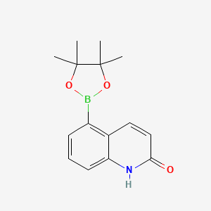 Chemical structure of 5-(4,4,5,5-Tetramethyl-1,3,2-dioxaborolan-2-yl)quinolin-2(1H)-one