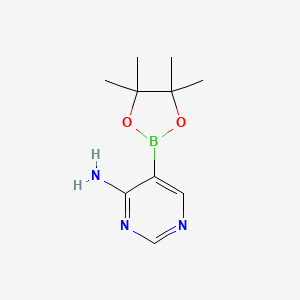 Chemical structure of 5-(4,4,5,5-Tetramethyl-1,3,2-dioxaborolan-2-yl)pyrimidin-4-amine