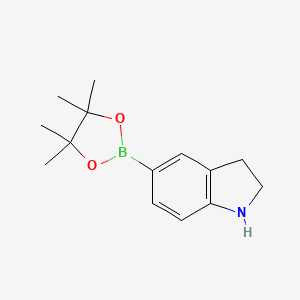 Chemical structure of 5-(4,4,5,5-Tetramethyl-1,3,2-dioxaborolan-2-yl)indoline