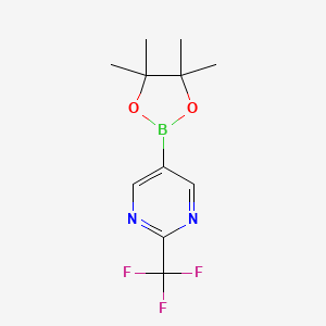 Chemical structure of 5-(4,4,5,5-Tetramethyl-1,3,2-dioxaborolan-2-yl)-2-(trifluoromethyl)pyrimidine