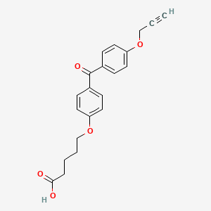 Chemical structure of 5-(4-(4-(Prop-2-yn-1-yloxy)benzoyl)phenoxy)pentanoic acid