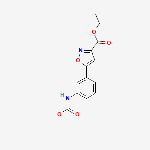 Chemical structure of 5-(3-tert-butoxycarbonylamino-phenyl)-isoxazole-3-carboxylic acid ethyl ester