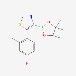 Chemical structure of 5-(2-Methyl-4-fluorophenyl)thiazole-4-boronic acid pinacol ester