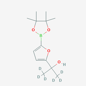 Chemical structure of 5-(1-Hydroxy-1-methylethyl-d6)-furan-2-boronic acid pinacol ester