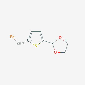 Chemical structure of Bromozinc(1+) 5-(1,3-dioxolan-2-yl)thiophen-2-ide
