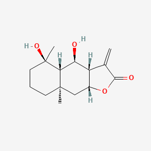 Chemical structure of 4α,6α-Dihydroxyeudesm-11(13)-en-12,8β-olide