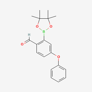 Chemical structure of 4-Phenoxy-2-(4,4,5,5-tetramethyl-1,3,2-dioxaborolan-2-yl)benzaldehyde