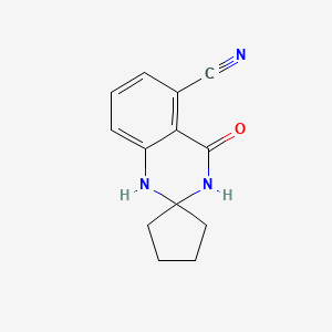 Chemical structure of 4-Oxospiro[1,2,3,4-tetrahydroquinazoline-2,1’-cyclopentane]-5-carbonitrile