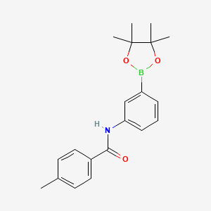 Chemical structure of 4-methyl-N-(3-(4,4,5,5-tetramethyl-1,3,2-dioxaborolan-2-yl)phenyl)benzamide