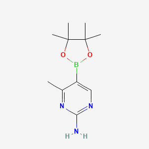 Chemical structure of 4-Methyl-5-(4,4,5,5-tetramethyl-1,3,2-dioxaborolan-2-yl)pyrimidin-2-amine