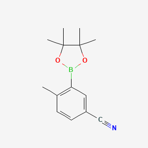 Chemical structure of 2-Methyl-5-cyanophenyl boronic acid pinacol ester
