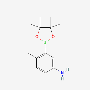 Chemical structure of 4-Methyl-3-(4,4,5,5-tetramethyl-1,3,2-dioxaborolan-2-yl)aniline