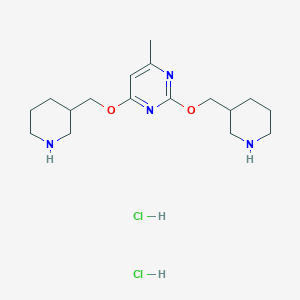 Chemical structure of 4-Methyl-2,6-bis(piperidin-3-ylmethoxy)pyrimidine dihydrochloride