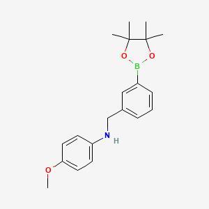 Chemical structure of 4-Methoxy-n-(3-(4,4,5,5-tetramethyl-1,3,2-dioxolane-2-yl) benzyl) aniline