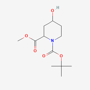 Chemical structure of 1-tert-Butyl 2-methyl 4-hydroxypiperidine-1,2-dicarboxylate