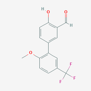 Chemical structure of 4-Hydroxy-2'-methoxy-5'-(trifluoromethyl)-[1,1'-biphenyl]-3-carbaldehyde