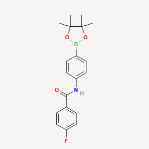 Chemical structure of 4-fluoro-N-(4-(4,4,5,5-tetramethyl-1,3,2-dioxaborolan-2-yl)phenyl)benzamide