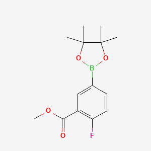 Chemical structure of 4-Fluoro-3-methoxycarbonylphenylboronic acid pinacol ester