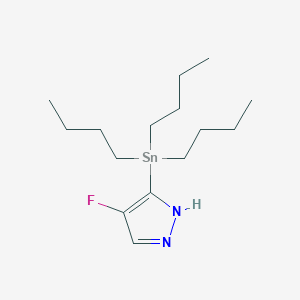 Chemical structure of 4-Fluoro-3-(tributylstannyl)-1H-pyrazole