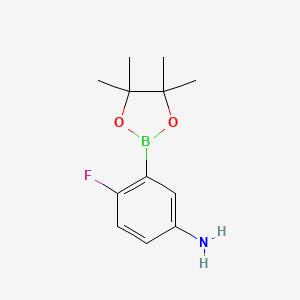 Chemical structure of 4-fluoro-3-(4,4,5,5-tetramethyl-1,3,2-dioxaborolan-2-yl)aniline