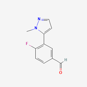 Chemical structure of 4-fluoro-3-(1-methyl-1H-pyrazol-5-yl)benzaldehyde
