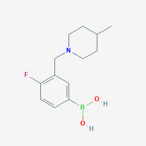 Chemical structure of 4-Fluoro-3-((4-methylpiperidin-1-yl)methyl)phenylboronic acid