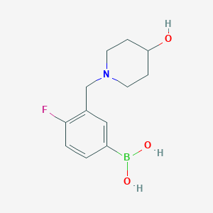 Chemical structure of 4-Fluoro-3-((4-hydroxypiperidin-1-yl)methyl)phenylboronic acid