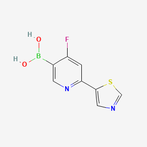 Chemical structure of 4-Fluoro-2-(thiazol-5-yl)pyridine-5-boronic acid