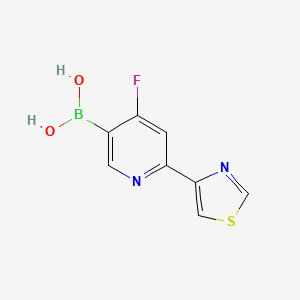 Chemical structure of 4-Fluoro-2-(thiazol-4-yl)pyridine-5-boronic acid