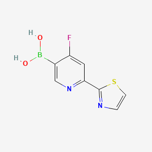 Chemical structure of 4-Fluoro-2-(thiazol-2-yl)pyridine-5-boronic acid