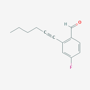 Chemical structure of 4-fluoro-2-(hex-1-yn-1-yl)benzaldehyde
