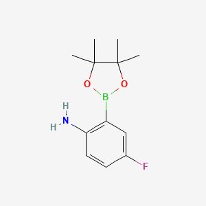 Chemical structure of 4-Fluoro-2-(4,4,5,5-tetramethyl-1,3,2-dioxaborolan-2-yl)aniline