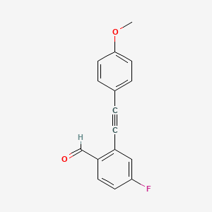 Chemical structure of 4-Fluoro-2-((4-methoxyphenyl)ethynyl)benzaldehyde